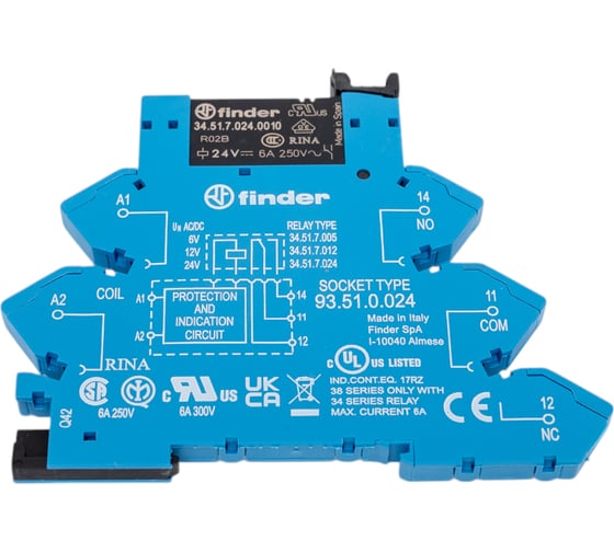 Изображение товара Интерфейсный модуль реле Finder, 1 CO конт. 6а /= 24в Ac/Dc, пруж. зажимы, 386100240060