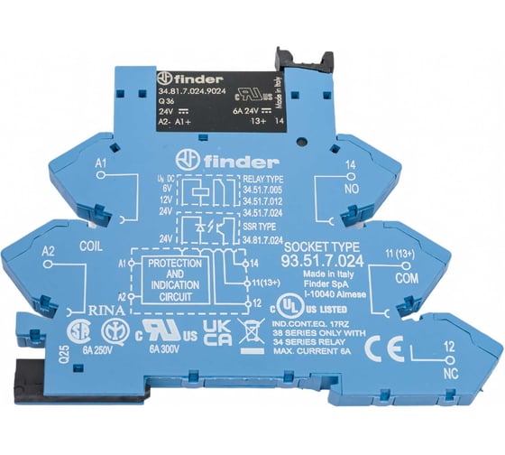 Изображение товара Интерфейсный модуль твердот реле Finder = 24в чувст. пост. тока, вых. цепь 1но 6а, 1, 389170249024
