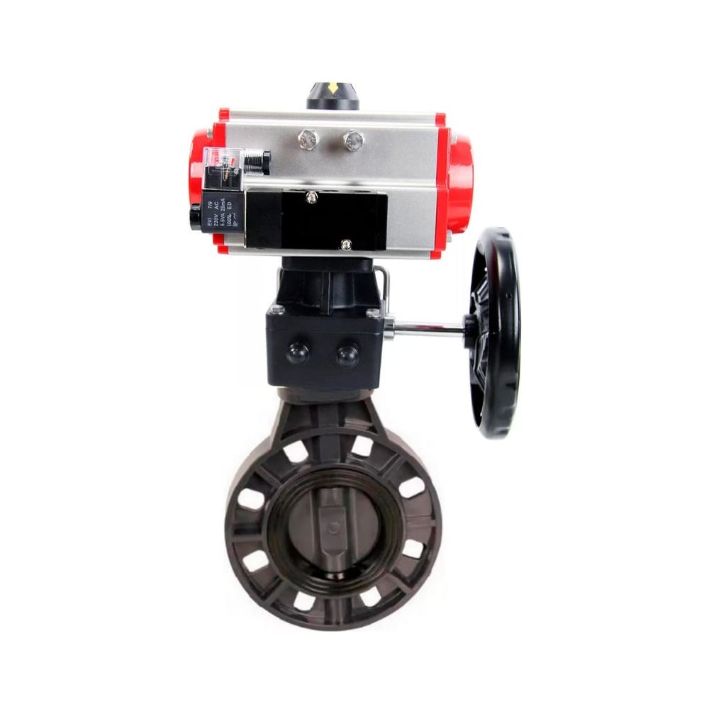 Изображение товара Затвор дисковый DN.ru из НПВХ, пневмопривод, диаметр 125 мм, Ру10