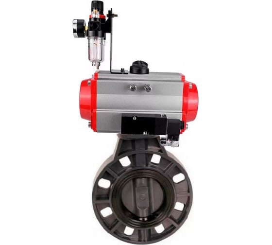 Изображение товара Затвор дисковый DN.ru НПВХ-НПВХ-E-2W-Fb-ISO Дн150 Ру10, пневмопривод, пневмораспр., БПВ D050-83825