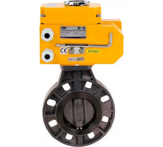 Изображение товара Затвор дисковый DN.ru НПВХ-НПВХ-E-2W-Fb-ISO Дн125 Ру10, электропривод QT2-020 220В D050-84064