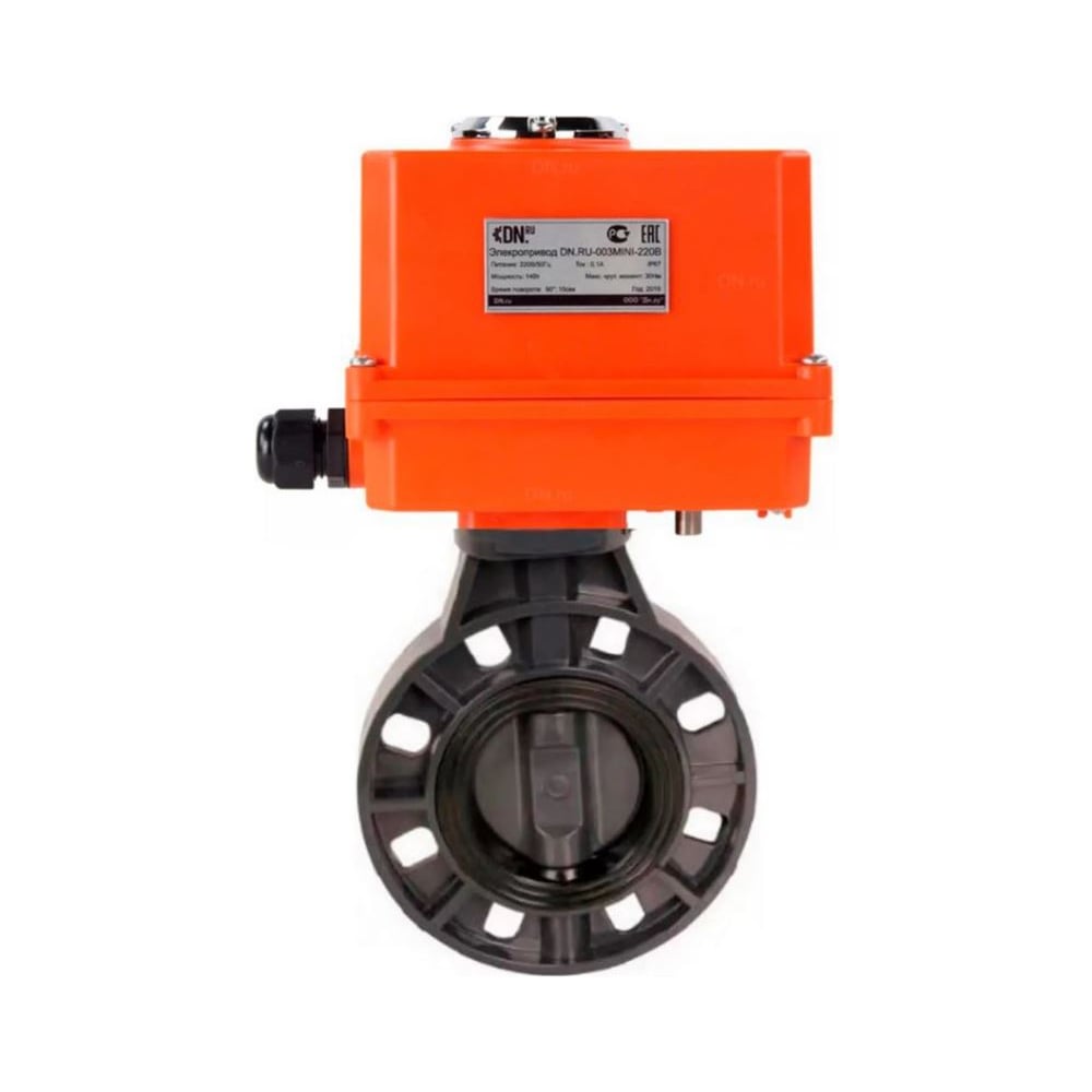 Изображение товара Затвор дисковый DN.ru НПВХ-НПВХ-E-2W-Fb-ISO Дн50 Ру10 электропривод 220В