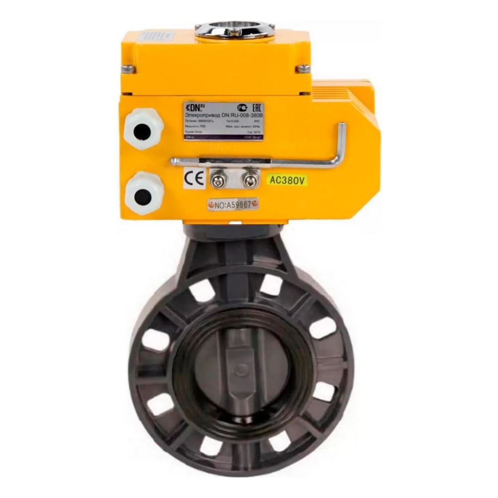 Изображение товара Затвор дисковый DN.ru НПВХ-НПВХ-E-2W-Fb-ISO Дн100 Ру10 электропривод 24В
