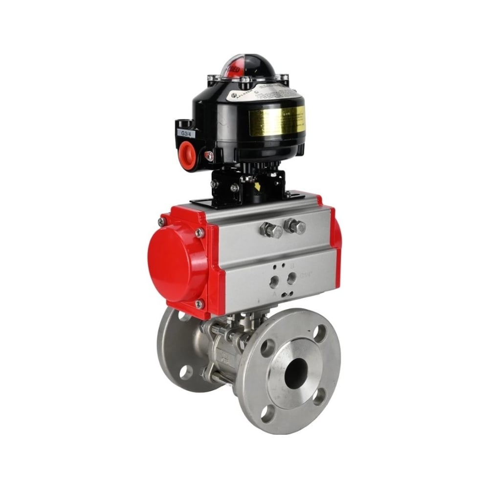 Изображение товара Кран шаровой DN100 Ду100 Ру25 пневмопривод из нержавеющей стали фланцевый разборный двухходовой