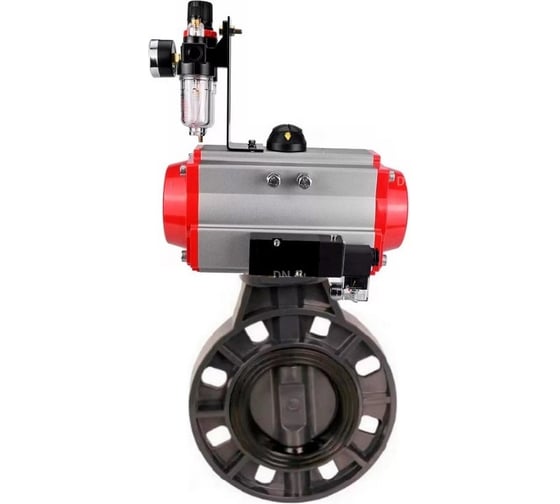 Изображение товара Затвор дисковый DN.ru НПВХ-НПВХ-E-2W-Fb-ISO Дн80 Ру10, пневмопривод, пневмораспр., БПВ D050-83892