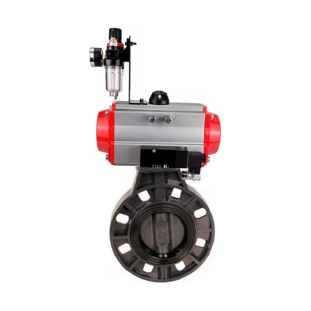 Изображение товара Затвор дисковый DN.ru НПВХ-НПВХ-E-2W-Fb-ISO Дн80 Ру10, пневмопривод, пневмораспр., БПВ D050-83703