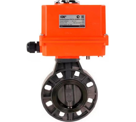 Изображение товара Затвор дисковый DN.ru НПВХ-НПВХ-E-2W-Fb-ISO Дн80 Ру10, электропривод QT-003 220В MINI D050-84048