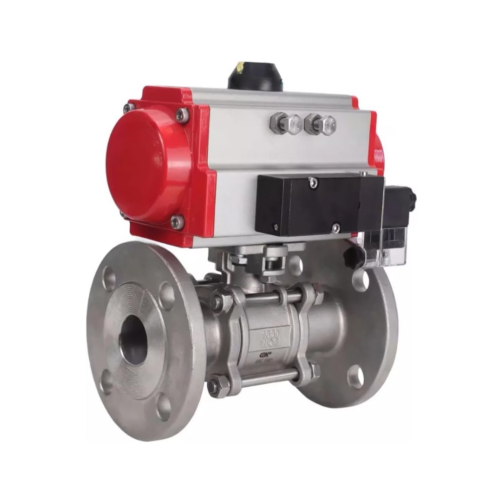 Изображение товара Кран шаровой DN.ru316-316-FP-F-ISO-H Ду80 Ру40 с пневмоприводом и пневмораспределителем