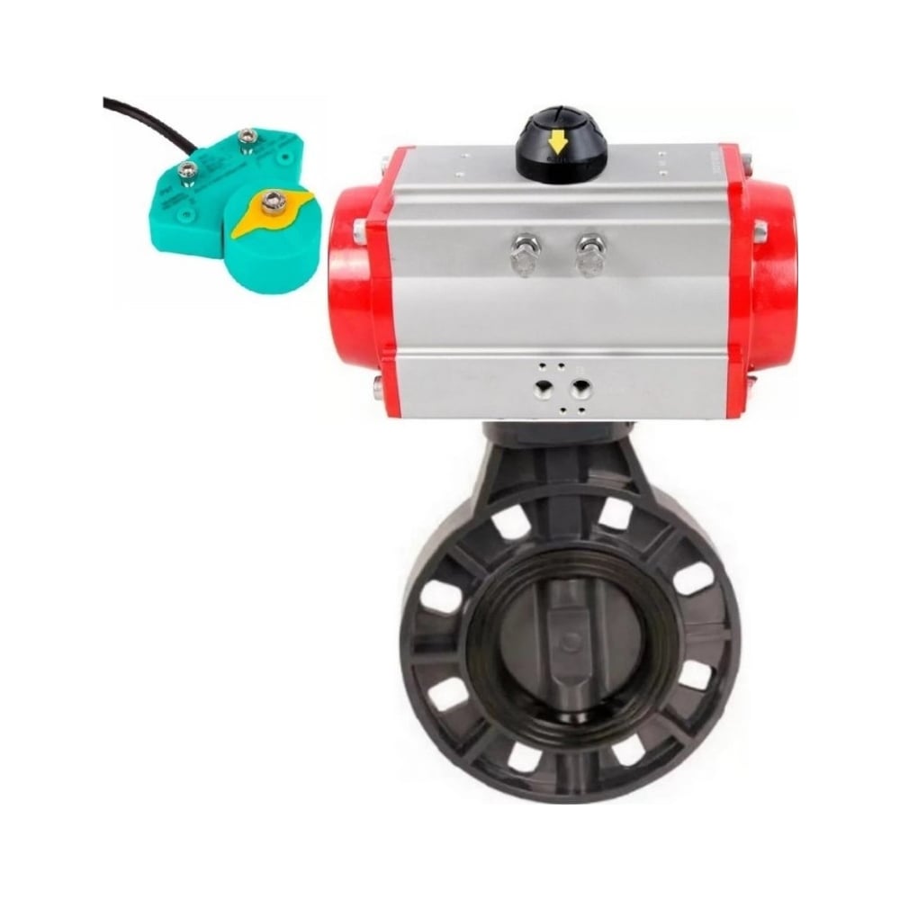 Изображение товара Затвор дисковый DN.ru НПВХ-НПВХ-E-2W-Fb-ISO Дн80 Ру10 с пневмоприводом