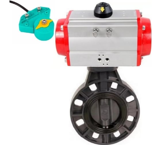 Изображение товара Затвор дисковый DN.ru НПВХ-НПВХ-E-2W-Fb-ISO Дн80 Ру10 пневмопривод, магнитный перекл-ль D050-83948