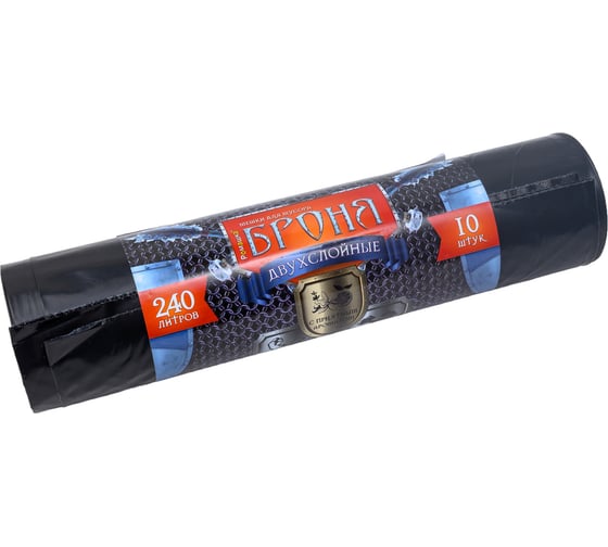 Изображение товара Мешки для мусора в рулоне Броня (240 л; 10 шт; черные; ПВД; 60 мкм; 2-х слойные; 100x130 см) Ромашка ВР-0013