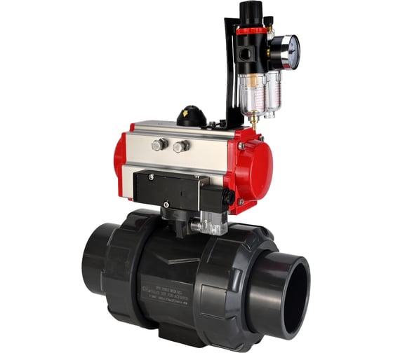Изображение товара Кран шаровой НПВХ-НПВХ-E-FP-GRM-ISO Ду25 Ру10 DN.ru с пневмоприводом, пневмораспределителем, БПВ D160-67300