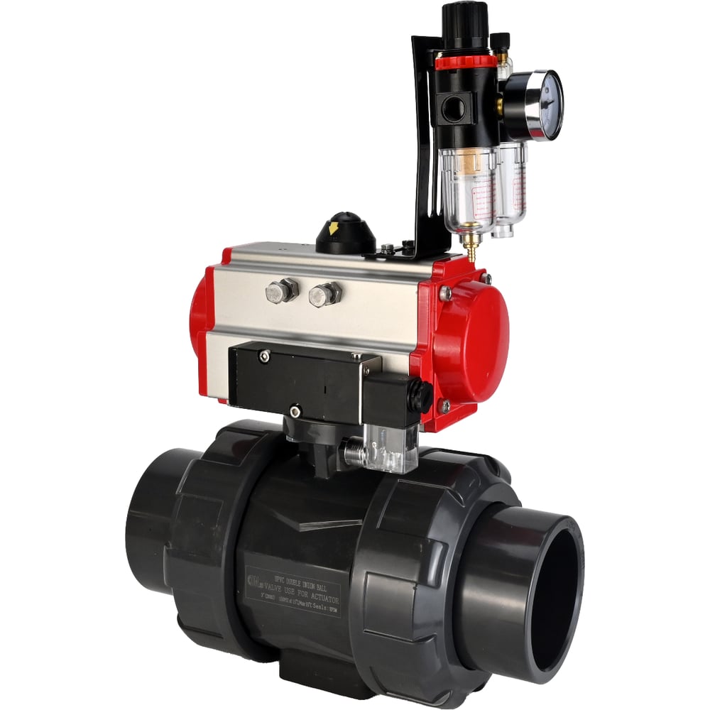 Изображение товара Кран шаровой НПВХ-НПВХ-Du25 Ру10 с пневмоприводом для воды и воздуха