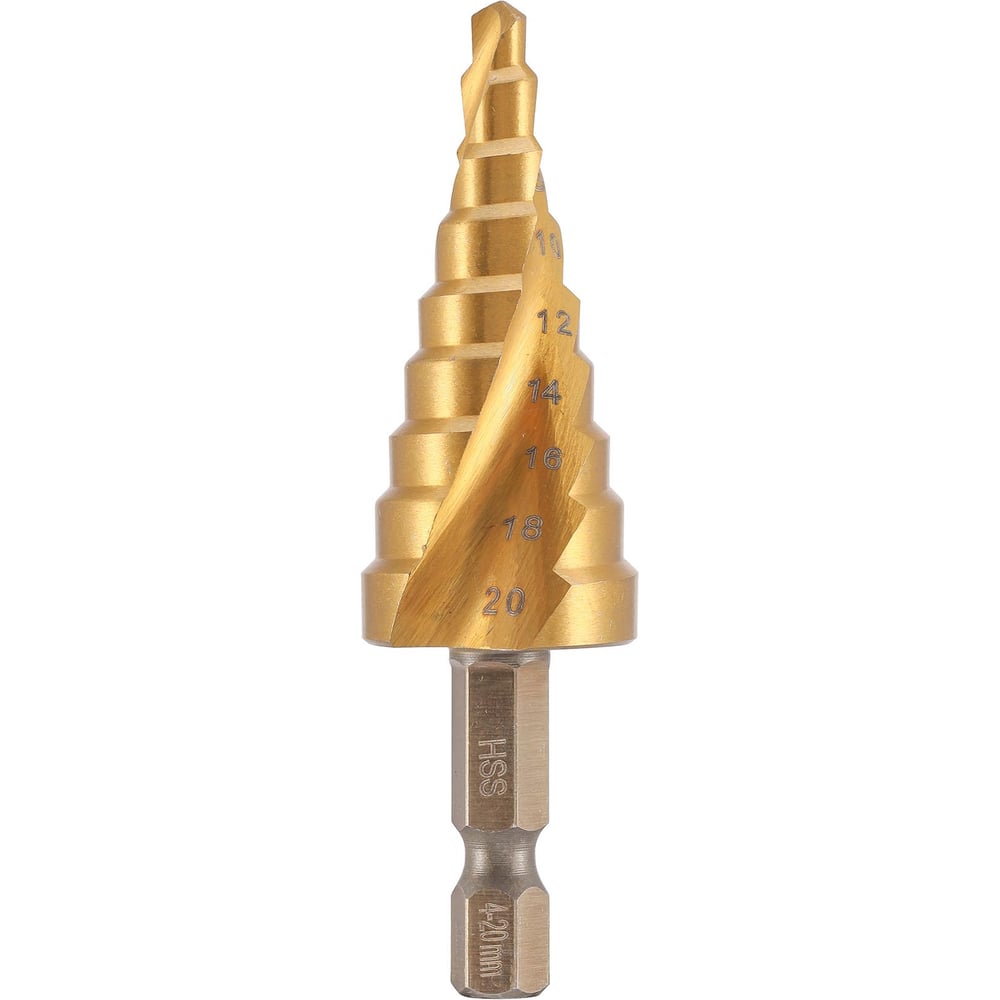 Изображение товара Сверло ступенчатое спиральное H-Tools 4-20мм HSS-G 9ступ. HEX1/4 101051TXHT Изображение товара Сверло ступенчатое спиральное H-Tools 4-20мм HSS-G 9ступ. HEX1/4 101051TXHT