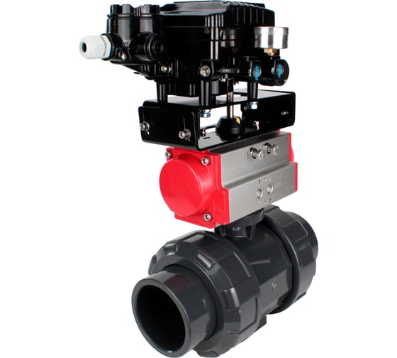 Изображение товара Кран шаровой НПВХ-НПВХ-E-FP-GRM-ISO Ду32 Ру10 DN.ru с пневмоприводом, поворотным позиционером D160-67877