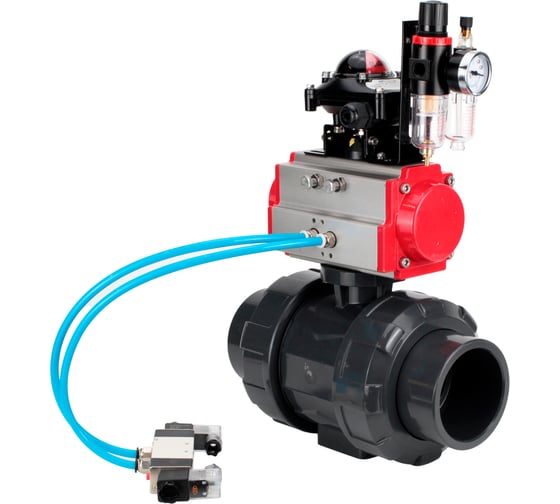 Изображение товара Кран шаровой НПВХ-НПВХ-E-FP-GRM-ISO Ду32 Ру10 DN.ru с пневмоприводом, пневмораспределителем, БПВ, БКВ D160-67571