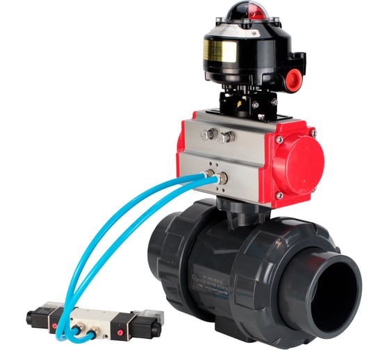 Изображение товара Кран шаровой НПВХ-НПВХ-E-FP-GRM-ISO Ду32 Ру10 DN.ru с пневмоприводом, пневмораспределителем, БКВ D160-66932