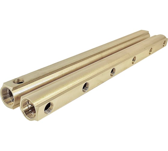 Изображение товара Коллектор латунный АПОГЕЙ КЛА 2506.100-2 DN25 ВР1 м/о 100мм ВР1/2 2-е исполнение на 6 выходов 422064