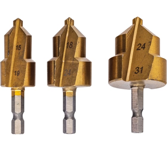 Изображение товара Набор ступенчатых сверл VIRA для полипропиленовых труб 15-19 18-24 24-31 мм шестигранный хвостовик 551403