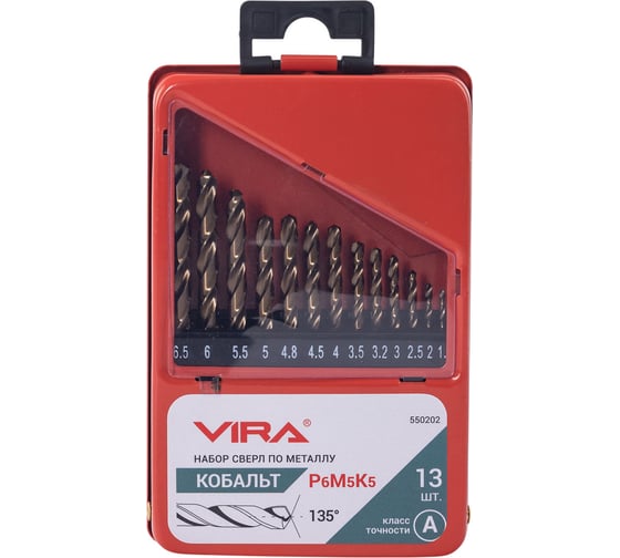 Изображение товара Набор сверл по металлу VIRA 1.5-6.5 мм Р6М5К5 13 шт 550202