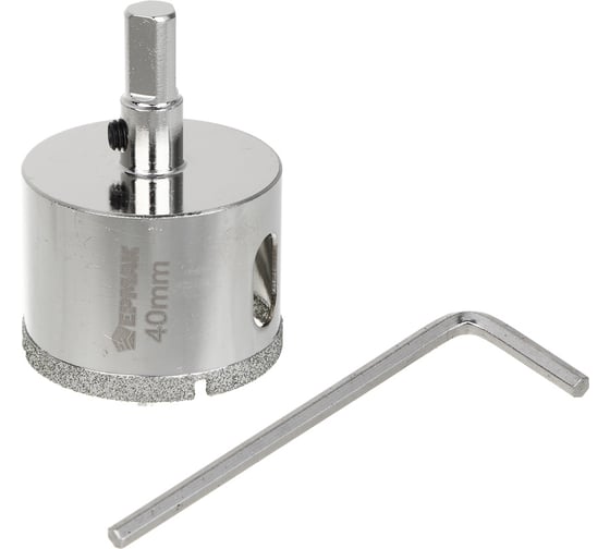 Изображение товара Коронка алмазная с центрирующим сверлом ЕРМАК 40 мм по керамике и стеклу, Р45, трехгранный хвостовик 602-012