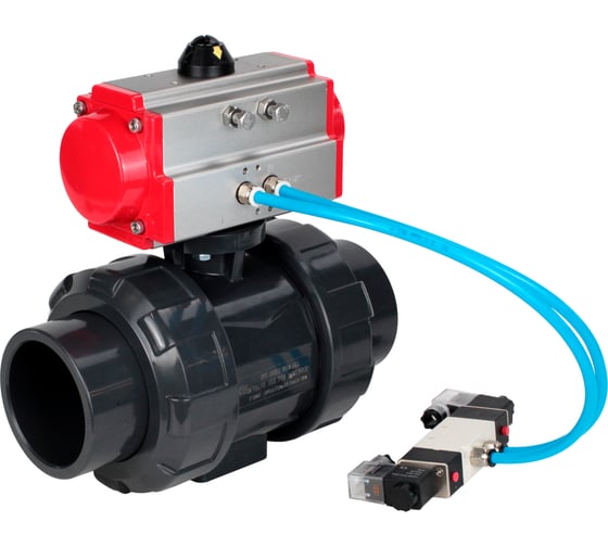 Изображение товара Кран шаровой НПВХ-НПВХ-E-FP-GRM-ISO Ду32 Ру10 DN.ru с пневмоприводом, пневмораспределителем D160-66752
