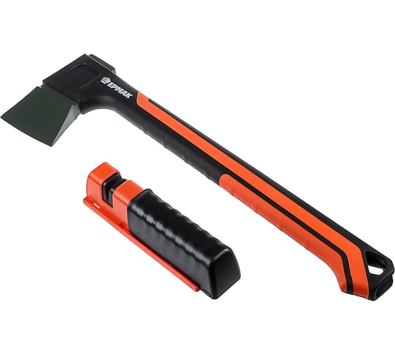 Изображение товара Набор ЕРМАК топор 950г с фиберглассовой двухкомпонентной ручкой + точилка для топоров и ножей 617-367