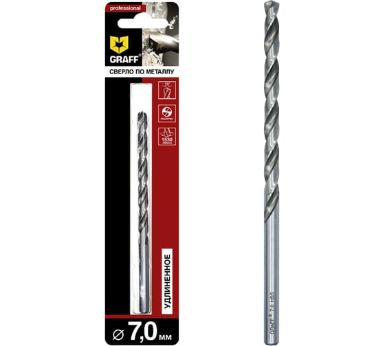 Изображение товара Сверло по металлу удлиненные GRAFF 7.0 мм, в блистере 7770156