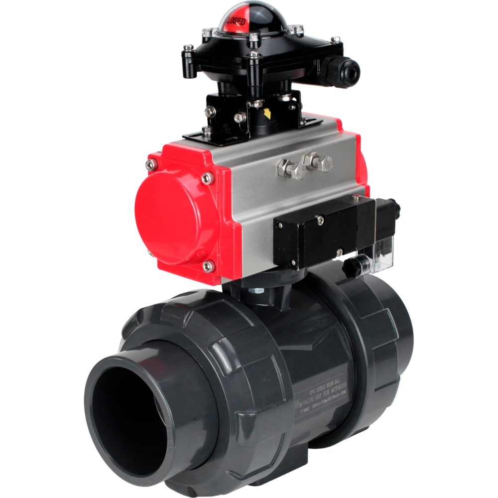 Изображение товара Кран шаровой НПВХ-НПВХ-Du40 Ру10 DN.ru с пневмоприводом и клейким соединением