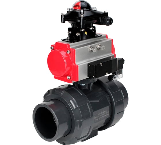 Изображение товара Кран шаровой НПВХ-НПВХ-E-FP-GRM-ISO Ду40 Ру10 DN.ru с пневмоприводом, пневмораспределителем, БКВ D160-66546
