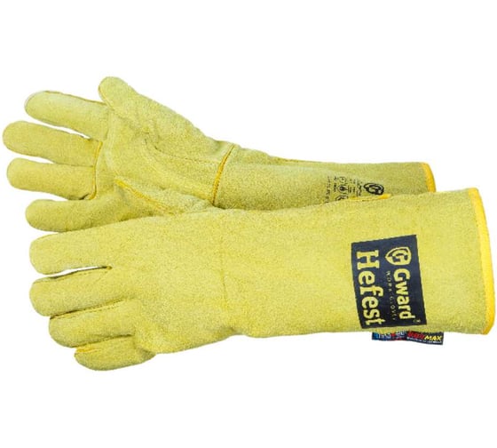 Изображение товара Краги из спилка желтого цвета GWARD Hefest усиленные, 40см р XXL 12 пар в упаковке арт. XY400