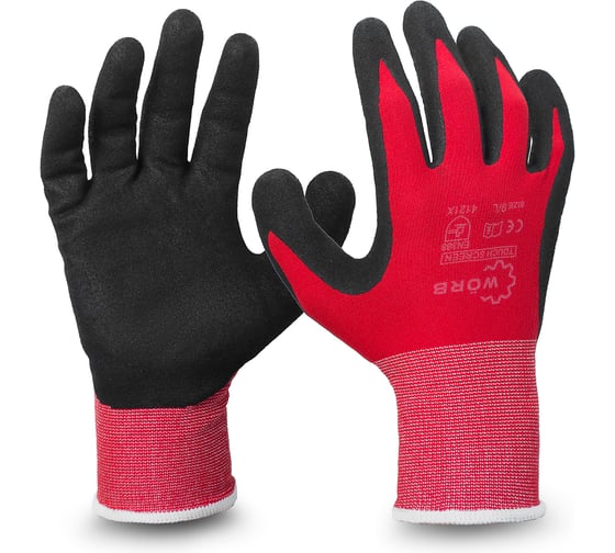 Изображение товара Перчатки защитные WÖRB WORB нейлоновые с нитриловым покрытием, защита от порезов уровень 1/A, размер 8/M 2001001N12M