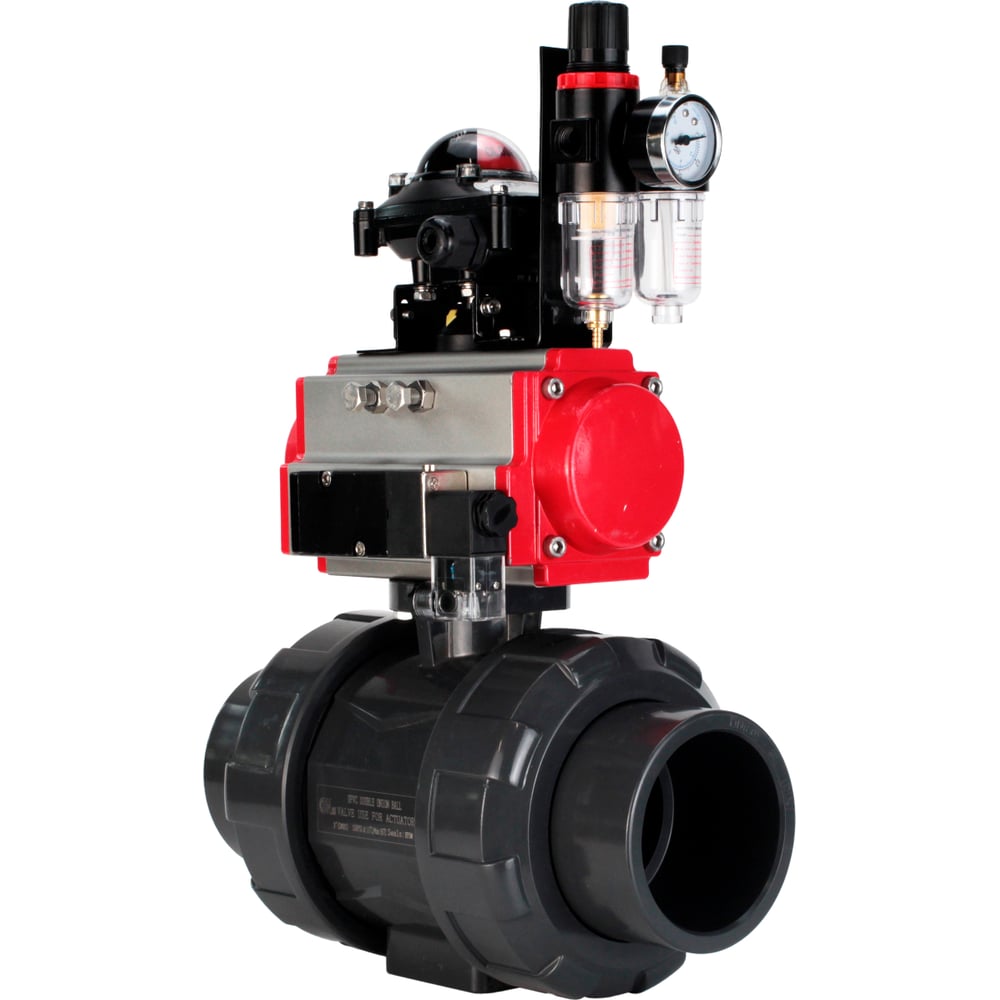 Изображение товара Кран шаровой НПВХ-НПВХ-E-FP-GRM-ISO Ду65 Ру10 DN.ru с пневмоприводом, пневмораспределителем, БПВ, БКВ D160-67331