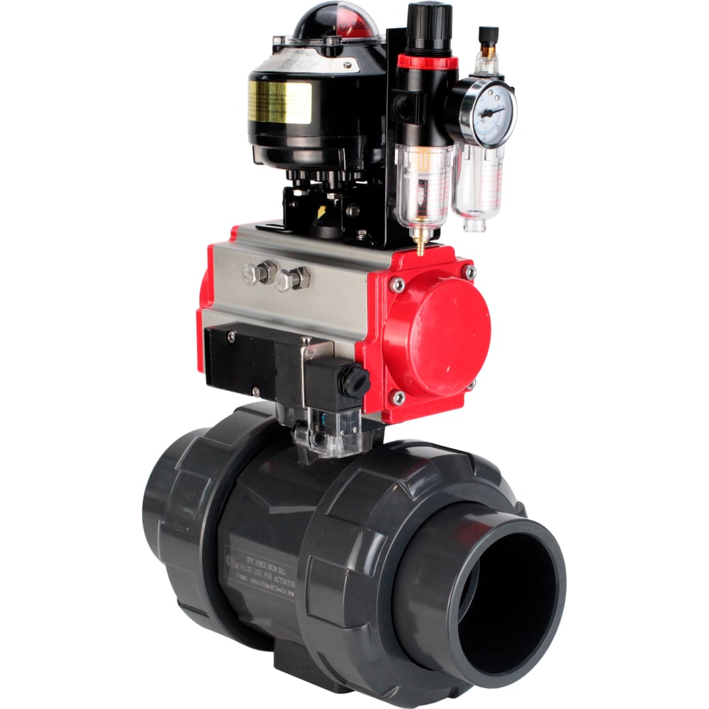 Изображение товара Кран шаровой НПВХ-НПВХ-E-FP-GRM-ISO Ду65 Ру10 DN.ru с пневмоприводом, пневмораспределителем, БПВ, БКВ D160-67466
