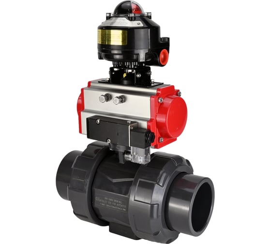 Изображение товара Кран шаровой НПВХ-НПВХ-E-FP-GRM-ISO Ду65 Ру10 DN.ru с пневмоприводом, пневмораспределителем, БКВ D160-66683