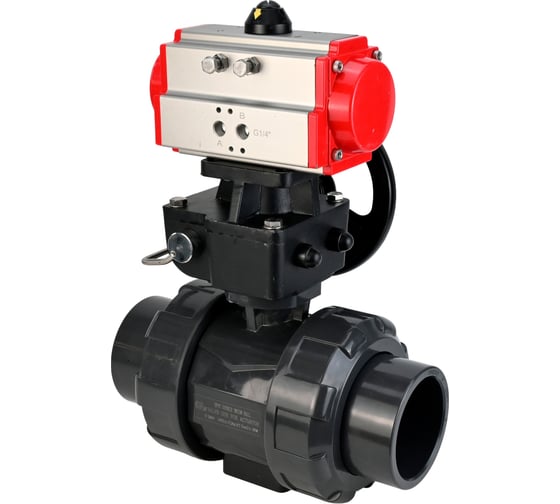 Изображение товара Кран шаровой НПВХ-НПВХ-E-FP-GRM-ISO Ду65 Ру10 DN.ru с пневмоприводом, ручным дублером D160-67268