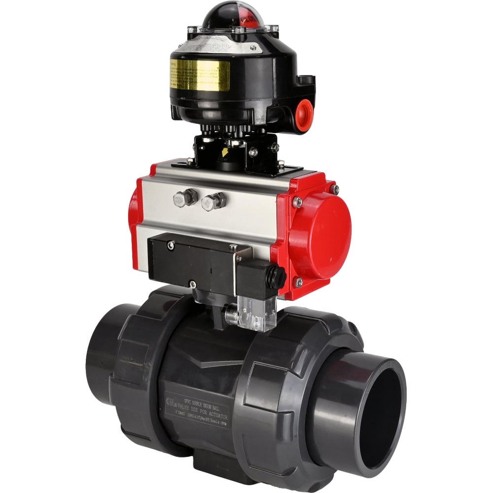 Изображение товара Кран шаровой НПВХ-НПВХ-E-FP-GRM-ISO Ду80 Ру10 DN.ru с пневмоприводом, пневмораспределителем, БКВ D160-66693