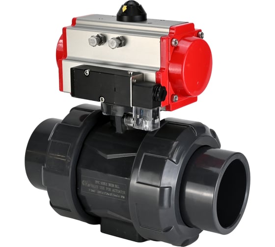 Изображение товара Кран шаровой НПВХ-НПВХ-E-FP-GRM-ISO Ду80 Ру10 DN.ru с пневмоприводом, пневмораспределителем D160-66441