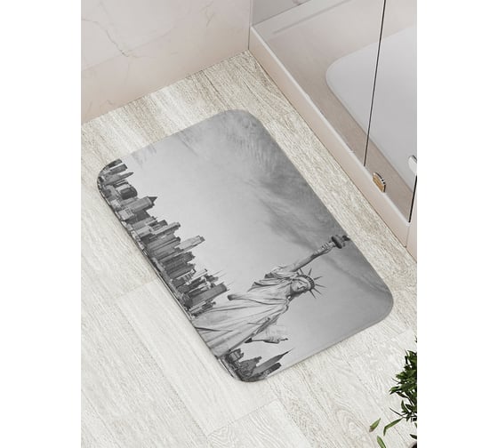 Изображение товара Коврик противоскользящий JoyArty "Статуя Свободы у города" для ванной, сауны, бассейна, bath_38184