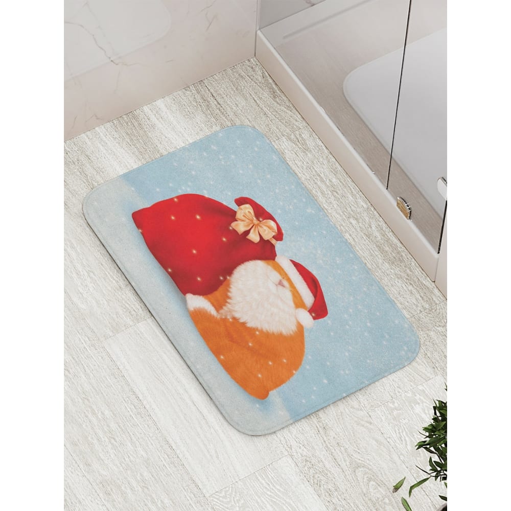 Противоскользящий коврик для ванной, сауны, бассейна JOYARTY новогодний декор старичок на лыжах в красном колпаке 12 × 8 × 16 см