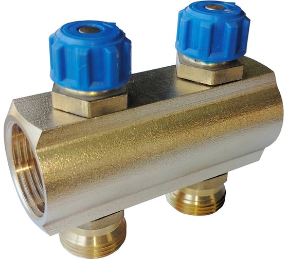 Изображение товара Коллектор латунный АПОГЕЙ КЛА 2502.050-4-ВКМ(С) DN25 ВР1 м/о 50 мм НР3/4ЕК с вентилями коллекторными с синим маховиком на 2 выхода 410426