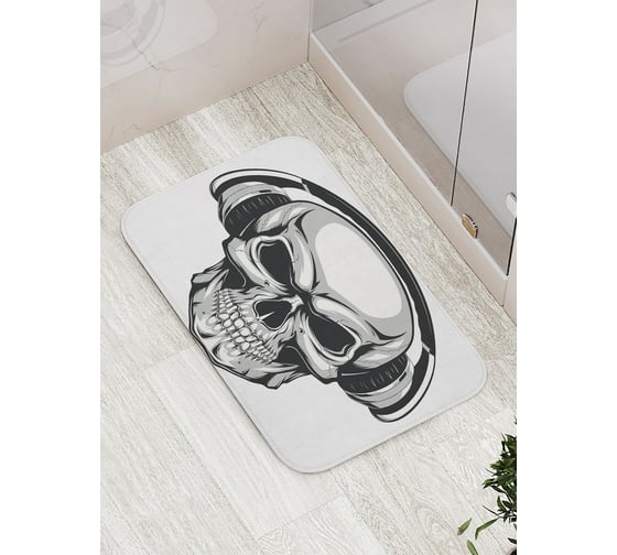 Изображение товара Коврик противоскользящий JoyArty "Череп в наушниках" для ванной, сауны, бассейна, bath_14515