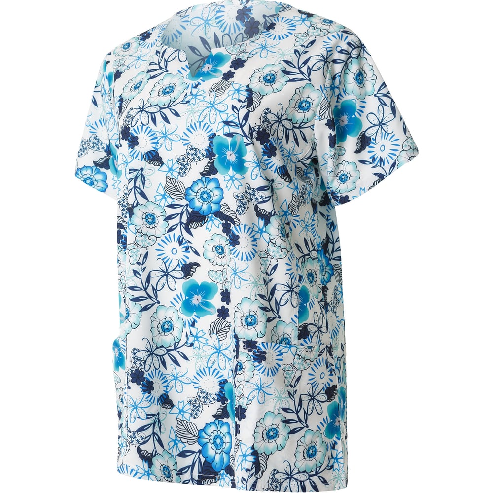 Изображение товара Блуза СОЮЗСПЕЦОДЕЖДА Эргофайв Актив (ERGOFIVE Active) EAJW07 женская принт голубые цветы на белом, 48-50 (М) 2000000275536