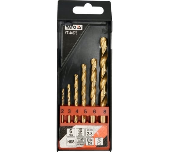 Изображение товара Набор сверл по металлу HSS-TiN 2-8 мм, 6 предметов YATO YT-44673