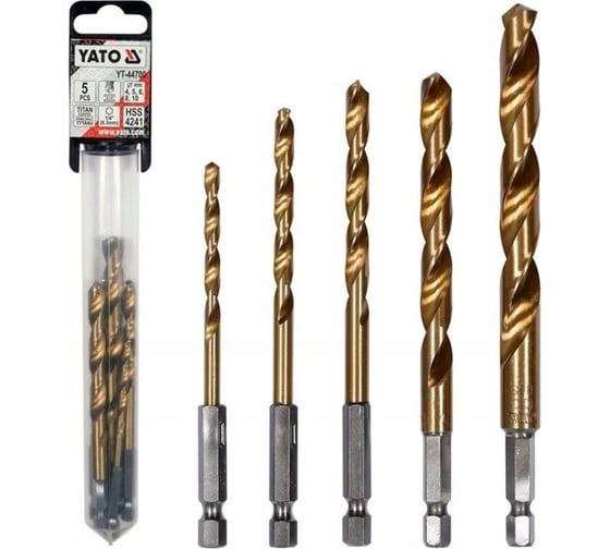 Изображение товара Набор сверл по металлу с хвостиком YATO 1/4 HEX (5 шт.) титан 4-10 мм YT-44700 3624024700092 1