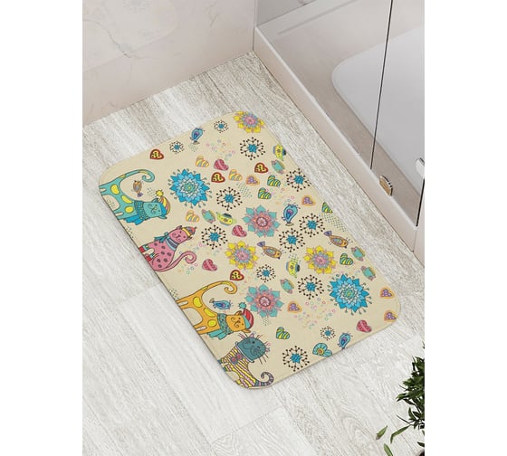 Изображение товара Коврик противоскользящий JoyArty "Кошки и птички" для ванной, сауны, бассейна, bath_1185