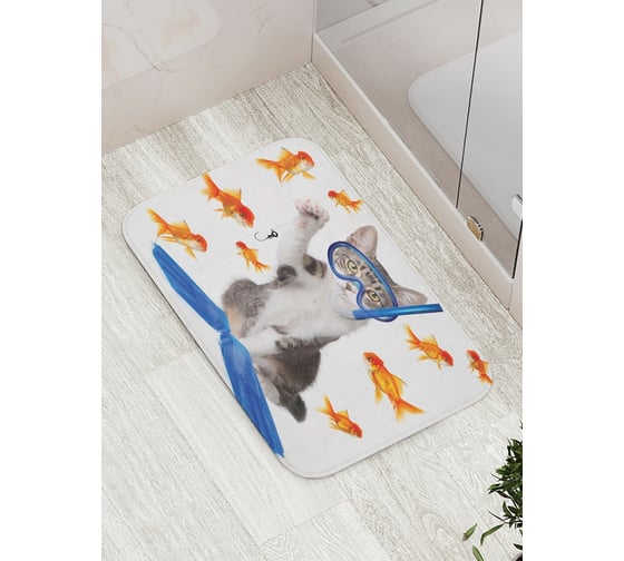 Изображение товара Коврик противоскользящий JoyArty "Кот водолаз" для ванной, сауны, бассейна, bath_9632