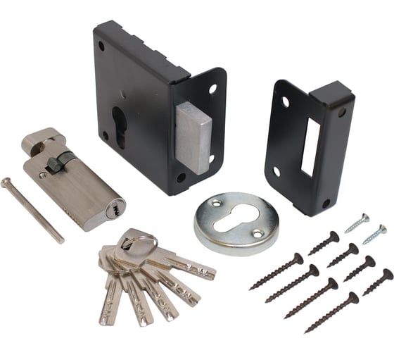 Изображение товара Замок накладной Птимаш ЗН1-1У (усиленный цилиндр) черный 16232