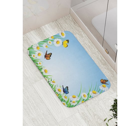 Изображение товара Коврик противоскользящий JoyArty "Бабочки на ромашках" для ванной, сауны, бассейна, bath_13603