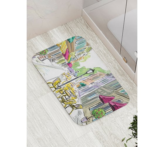 Изображение товара Коврик противоскользящий JoyArty "Уличные столики" для ванной, сауны, бассейна, bath_2728